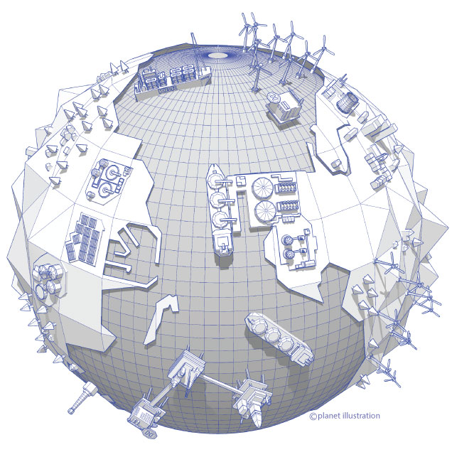 Wireframe globe industry